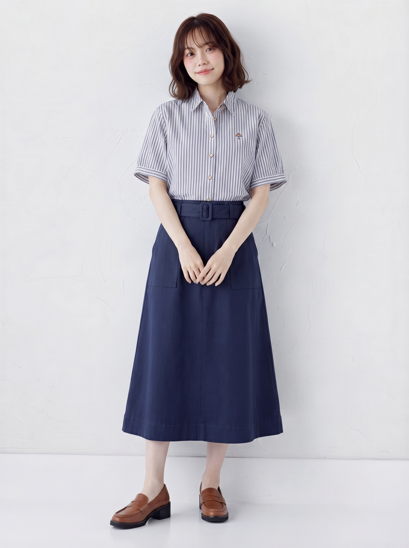 細ストライプ ゆったり開襟シャツ