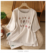 【全3色】M~2XL 刺繍デザイン ゆったり クルーネックTシャツ