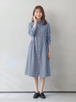 【秋新作】【全2色】M~2XL ゆったりAライン 立体カッティング シャツワンピース