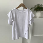 ラウンドネック フリルスリーブ ゆったりTシャツ