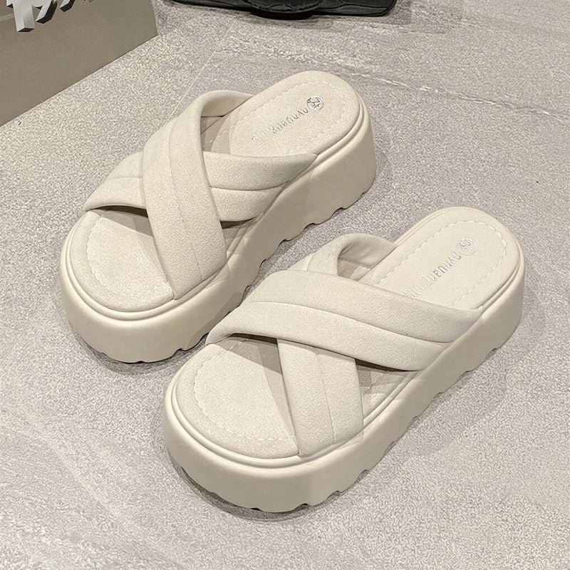 厚底ウェッジソール クロスベルト 滑りにくいギザ底サンダル