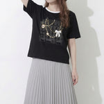 配色パイピングのクルーネック 立体柄Tシャツ
