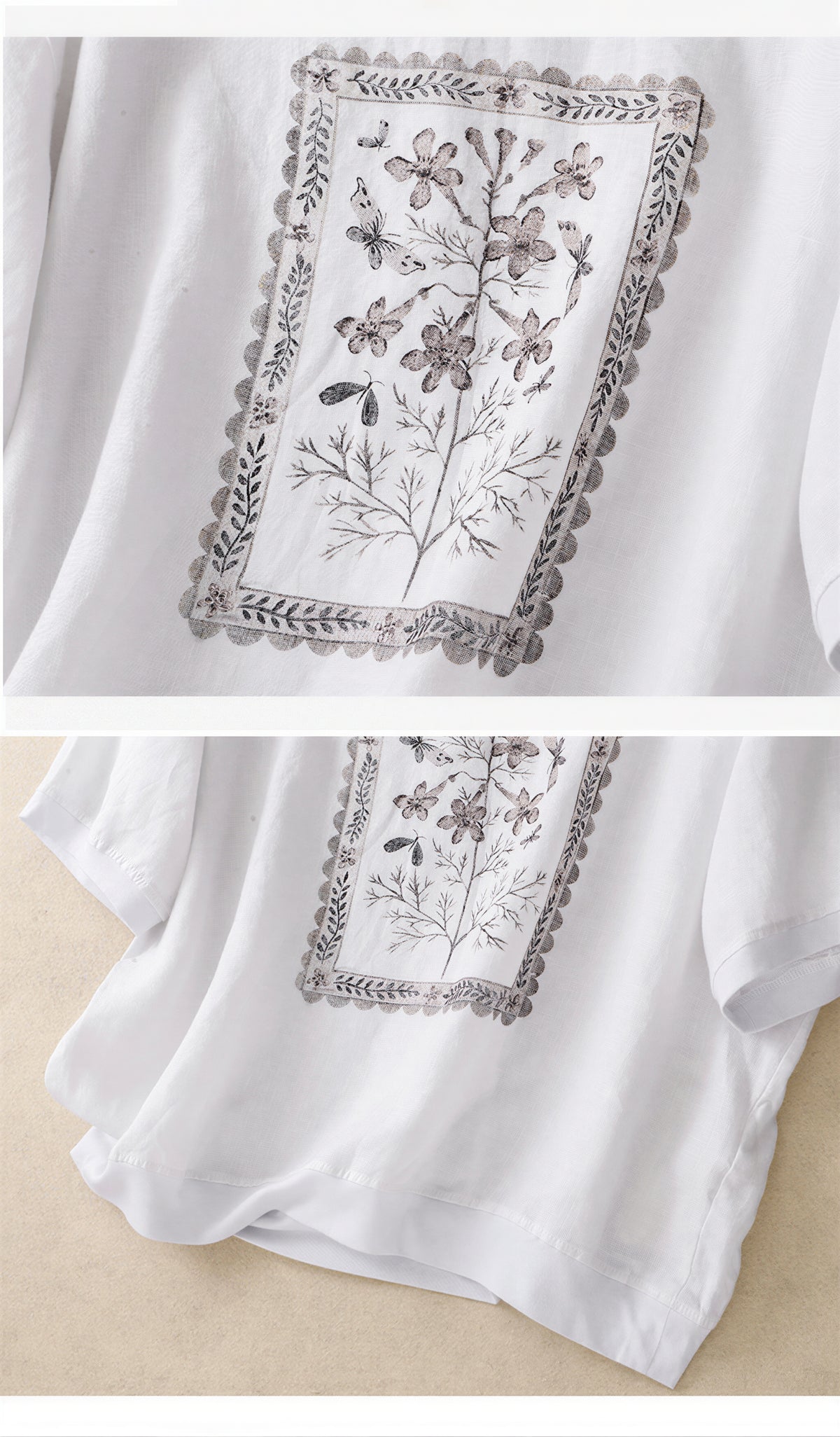ゆったりドロップショルダー フラワープリントTシャツ