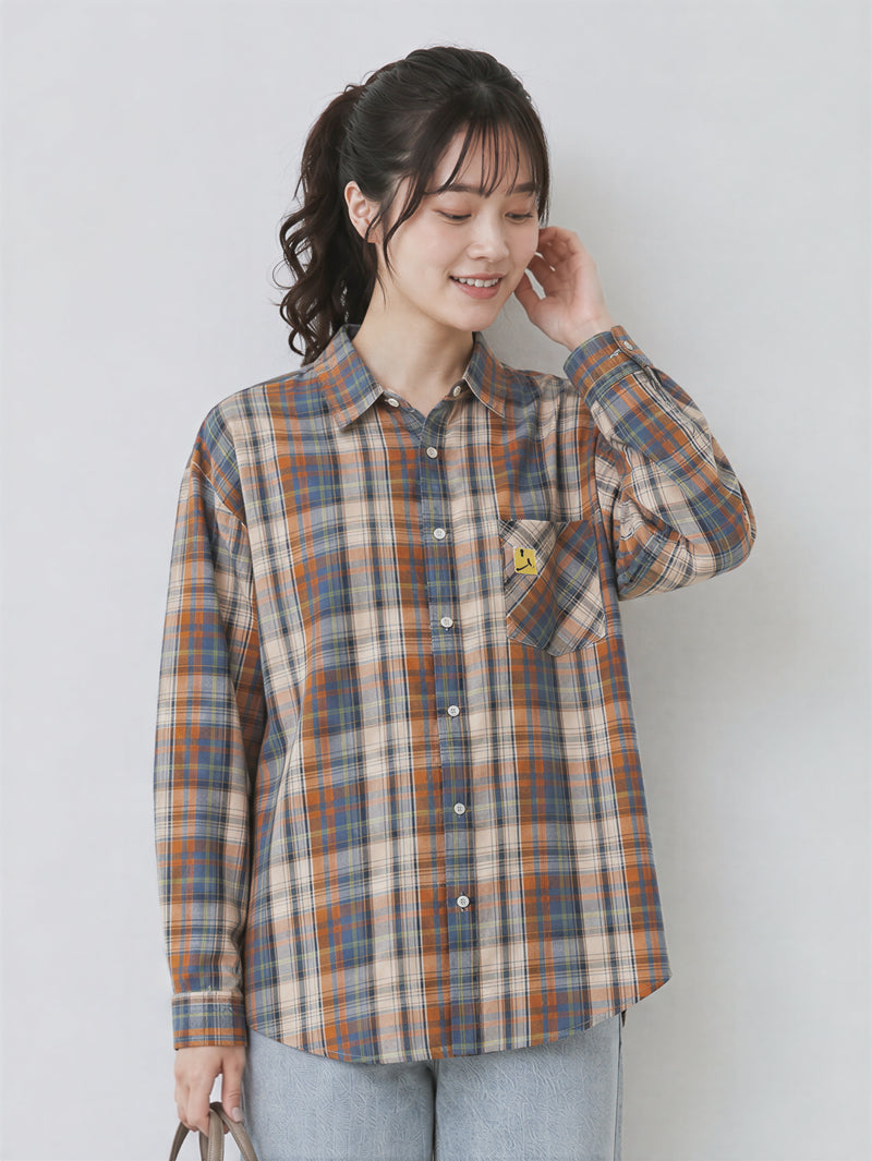 【秋新作】M~2XL ゆったりチェック柄シングルポケットシャツ