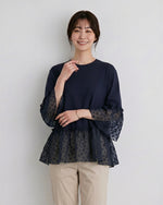 切り替えフリルヘム ドットシアーTシャツ
