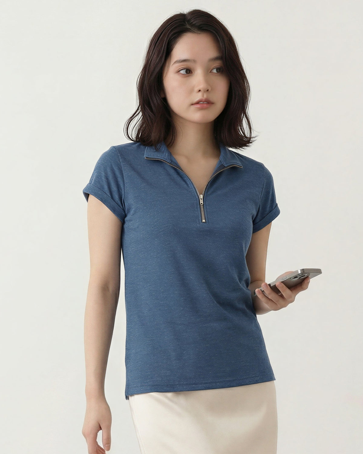 ハーフジップ Vネック フィット 半袖Tシャツ