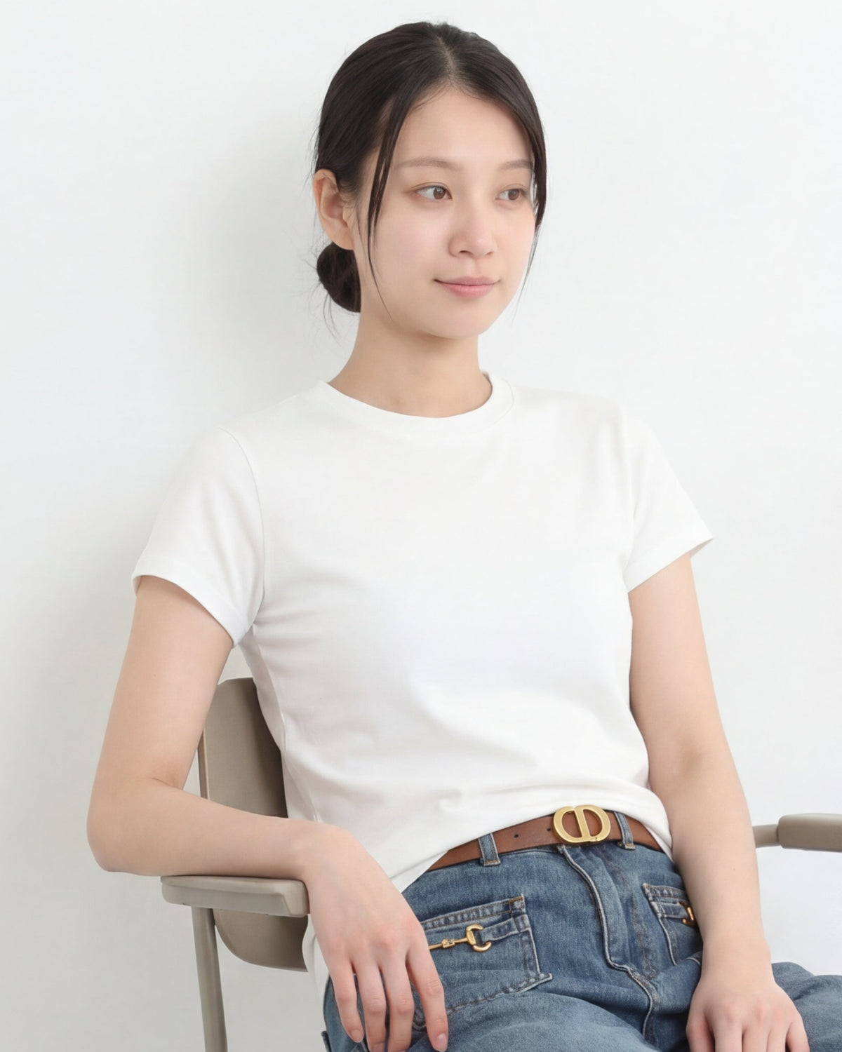 ウエストすっきり見え ラウンドネック 半袖Tシャツ