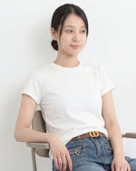 ウエストすっきり見え ラウンドネック 半袖Tシャツ