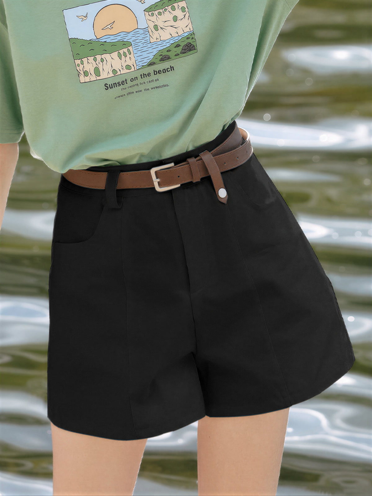 ハイウエスト ギャザー ワイドショートパンツ