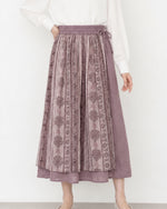 M~2XL パープル切り替えプリント エアリー ロングスカート