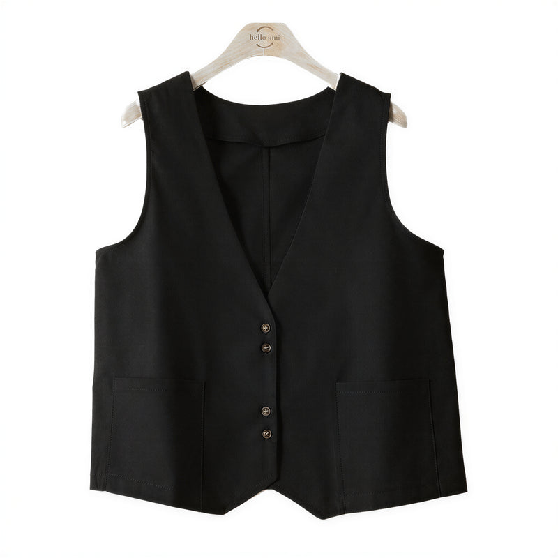 M~2XL 深Vボタンフロントゆったりベスト