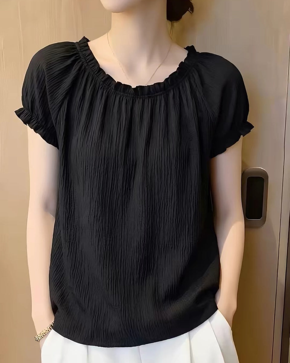 S~2XL メロウフリルギャザー 半袖トップス | 今季人気