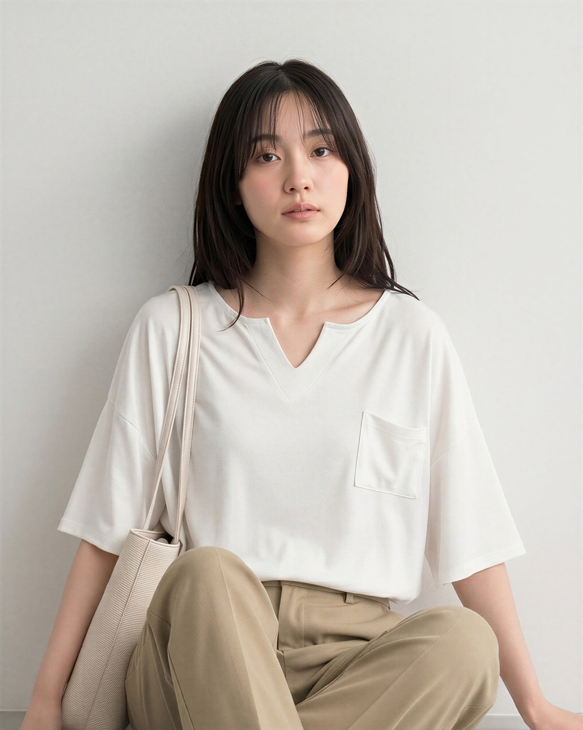 ゆったりドロップショルダーポケットTシャツ