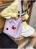 猫アップリケ刺繍 やわらかスエード調 トートバッグ