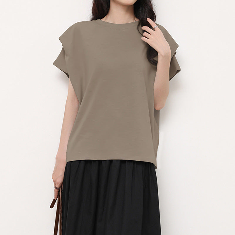 ボーダー柄 ゆったり バットスリーブ クルーネックTシャツ