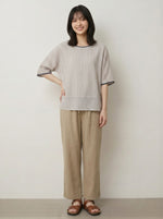 M~2XL 細ストライプ ゆったり クルーネックTシャツ
