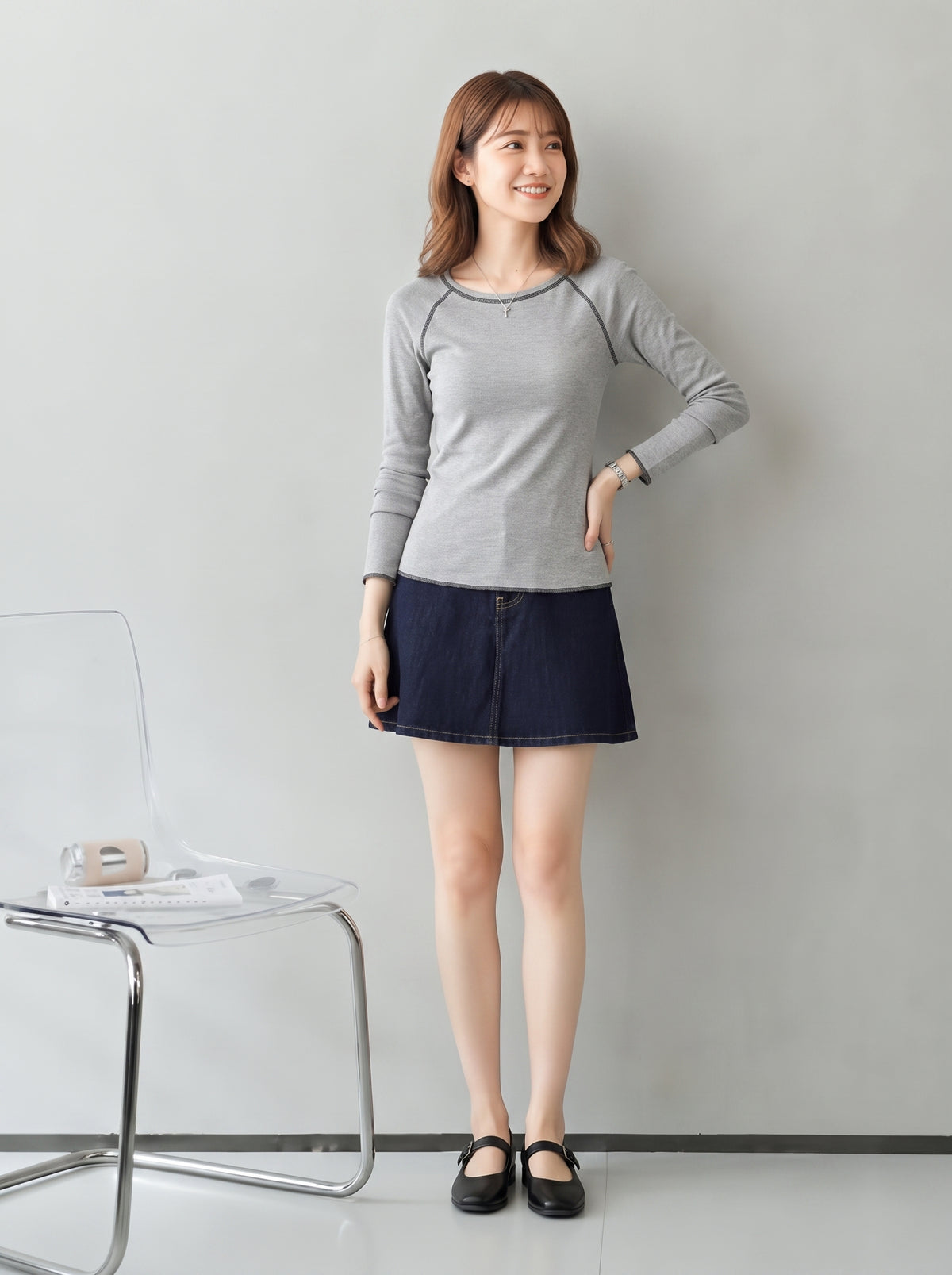 【秋新作】S~XLスリム配色トリム ラグランTシャツ