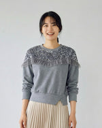 スパンコール切替 フリル（メロウ）付きスウェット-グレー-2XL