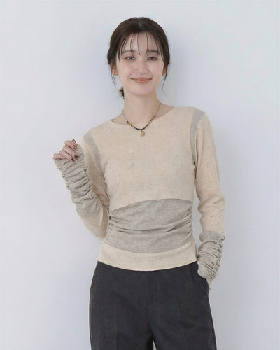 切り替えデザイン フェイクレイヤード スリムフィット 長袖Tシャツ
