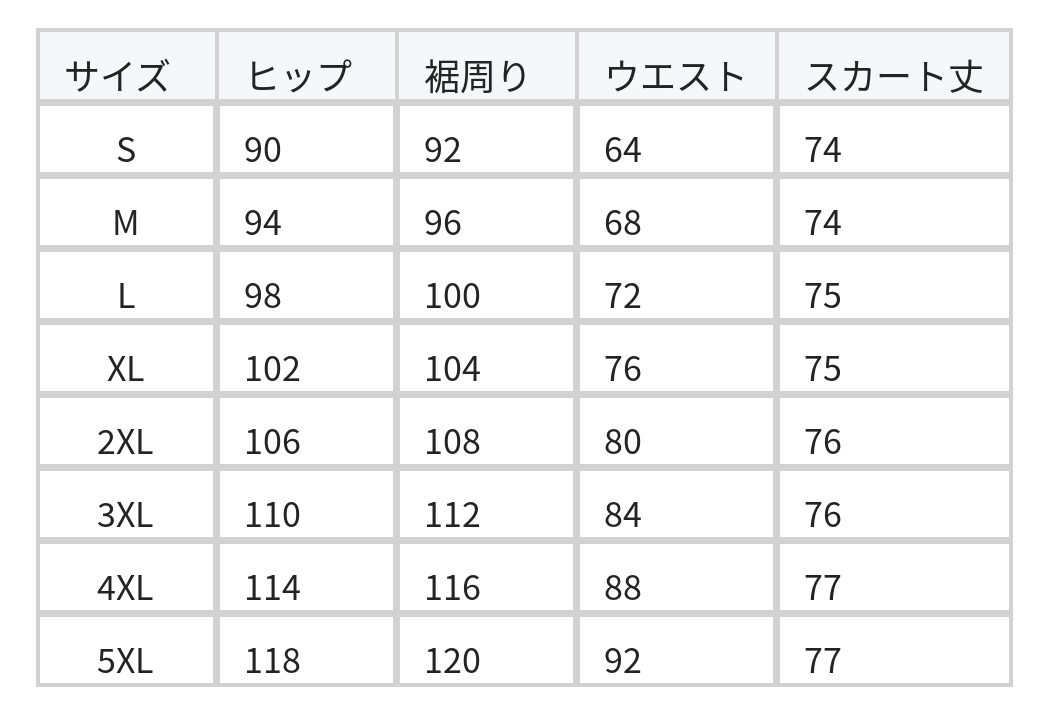 ハイウエスト ストレート スリット デニムスカート size chart 1