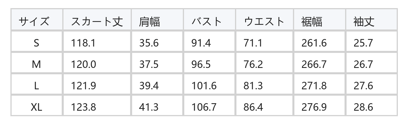 立体プリーツ×フロントボタン パフスリーブワンピース size chart 1