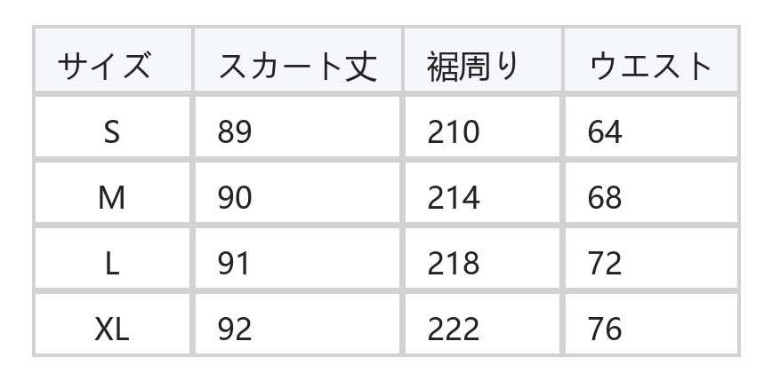 グレー チェック柄 ティアードフリル ケーキスカート size chart 1