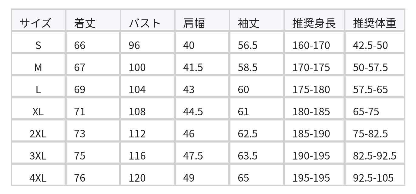 クルーネック ストレートシルエット ゆったり 長袖Tシャツ size chart 1