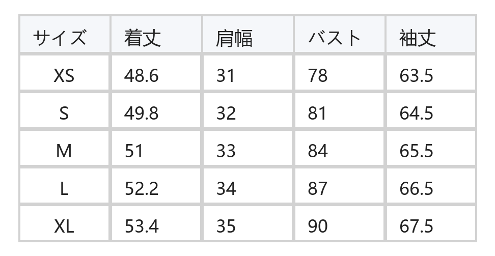 スタンドカラー ギャザー切替 パフスリーブ 長袖シャツ size chart 1