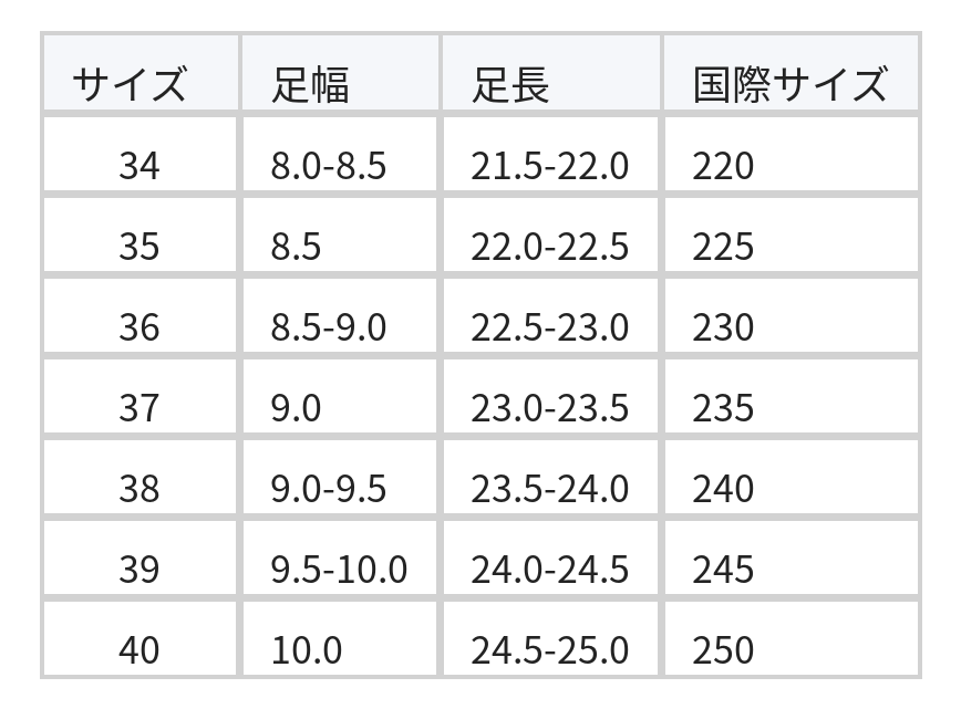 クロス細ストラップ シングルバックル ミドルヒール Tストラップ オープントゥサンダル size chart 1