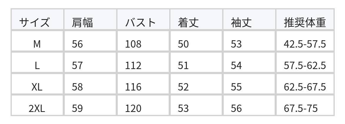 フード付きショート丈ルーズジャケット size chart 1