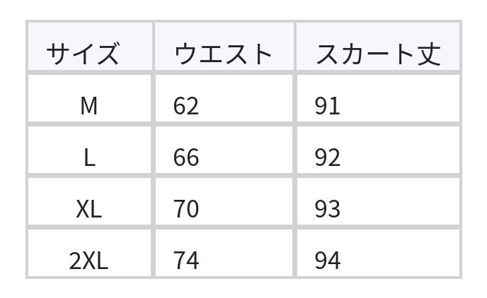 M~2XL パープル切り替えプリント エアリー ロングスカート size chart 1