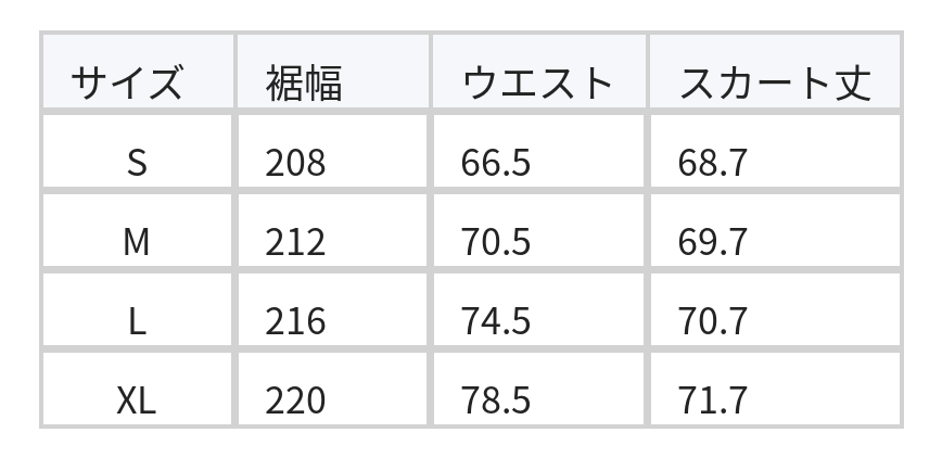 ハイウエスト 幅広ウエスト プリーツ Aライン ミモレ丈スカート size chart 1