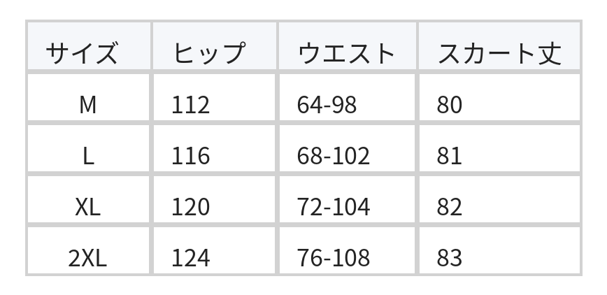 ウエストゴム ハイウエスト ボリュームシルエット カーゴスカート size chart 1